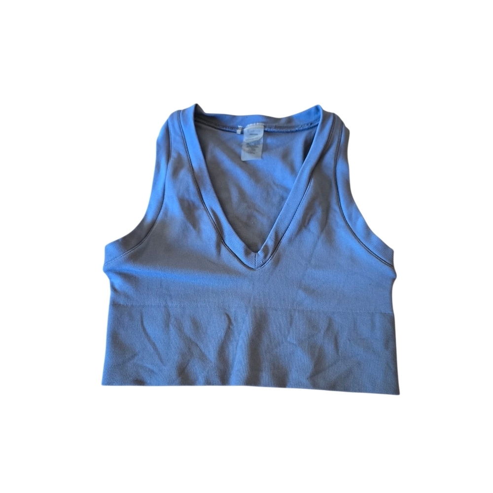 Aritzia Sky Blue V-Neck Seamless Ribbed Crop Top Size L